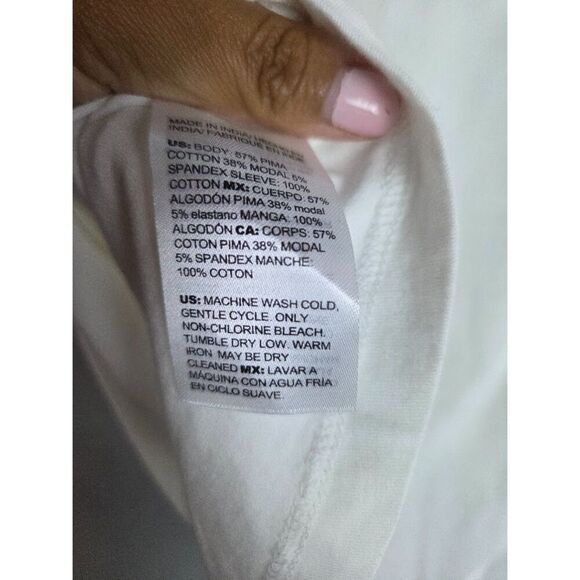 Chico's White Pima Cotton/Modal Crew Neck 3/4 Crochett Fringe Sleeves size XXL - Picture 7 of 8